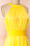 Marjolaine Yellow Mock Neck Maxi Summer Dress | Boutique 1861 side close-up