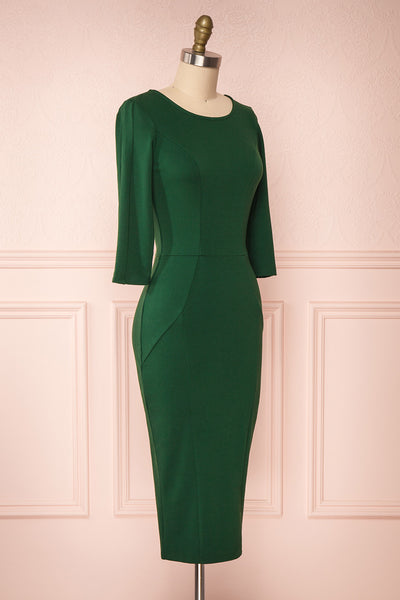 Marjorie Forest Green 3/4 Sleeves Midi Dress | Boutique 1861 side view