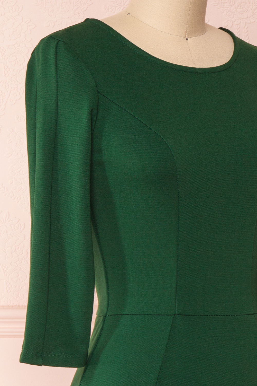 Marjorie Forest Green 3/4 Sleeves Midi Dress | Boutique 1861 side close-up