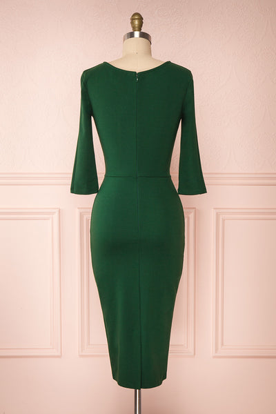Marjorie Forest Green 3/4 Sleeves Midi Dress | Boutique 1861 back view