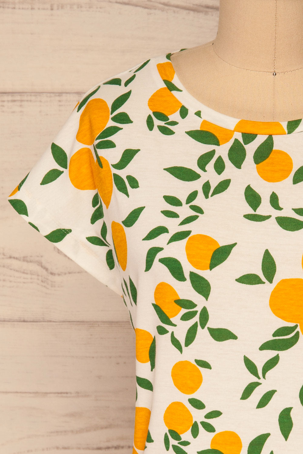 Markova White Lemon Print T-Shirt | La petite garçonne  front close-up