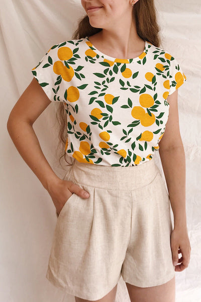 Markova White Lemon Print T-Shirt | La petite garçonne on model