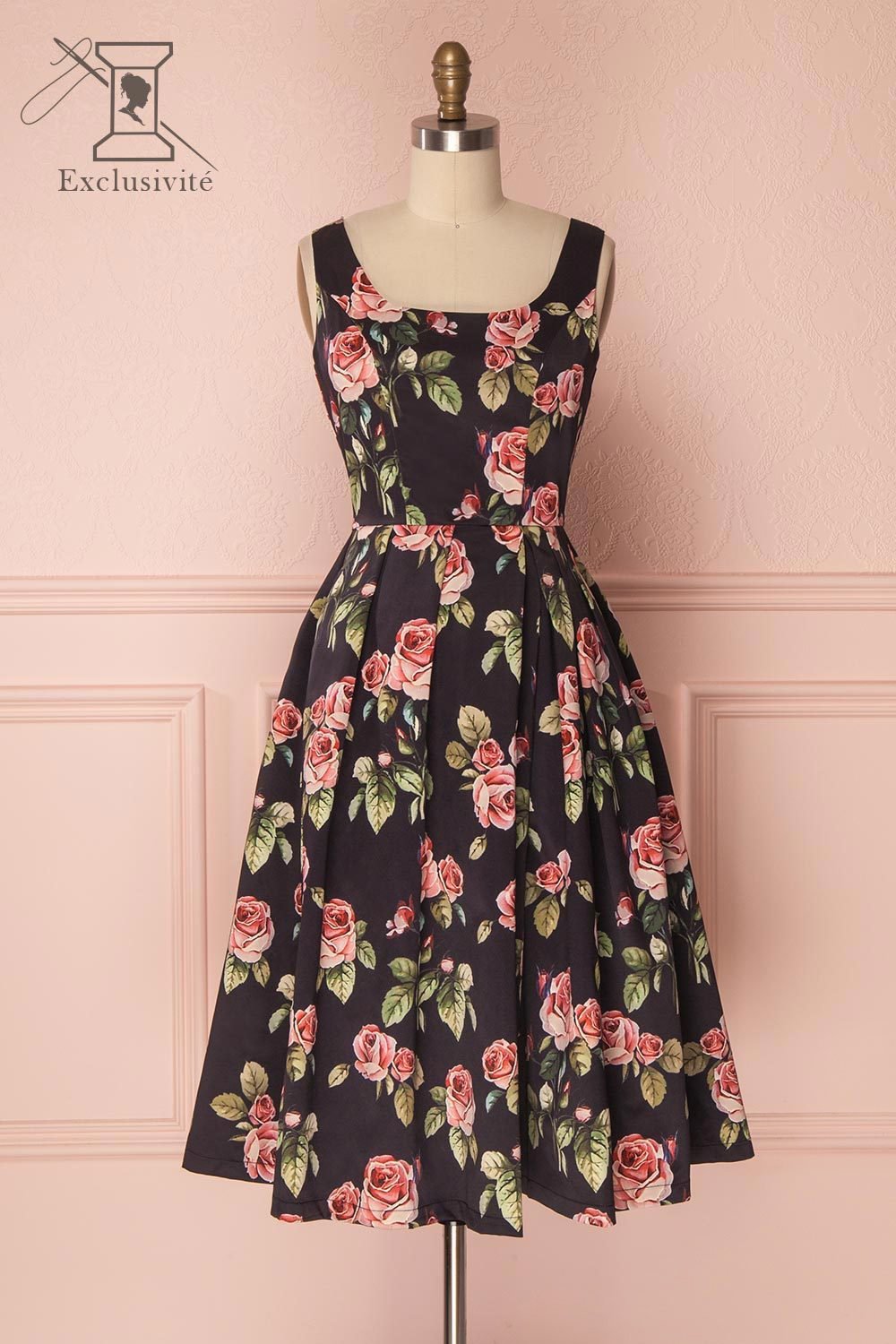 Marlissa Black & Pink Floral A-Line Dress | Boutique 1861