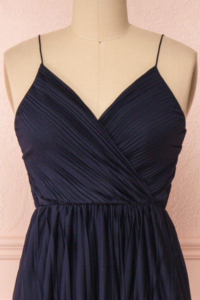 Marly Rain Navy Blue Sleeveless A-Line Dress | Boutique 1861 front close-up