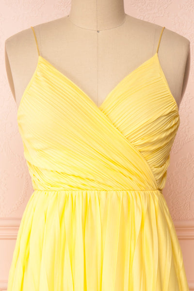Marly Sun Yellow Sleeveless A-Line Dress | Boutique 1861 front close-up