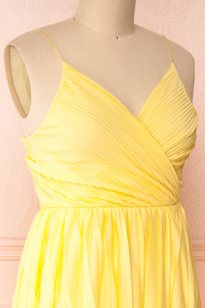 Marly Sun Yellow Sleeveless A-Line Dress | Boutique 1861 side close-up