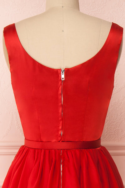 Maruela Rouge Red A-Line Flared Midi Dress | Boutique 1861 back close-up