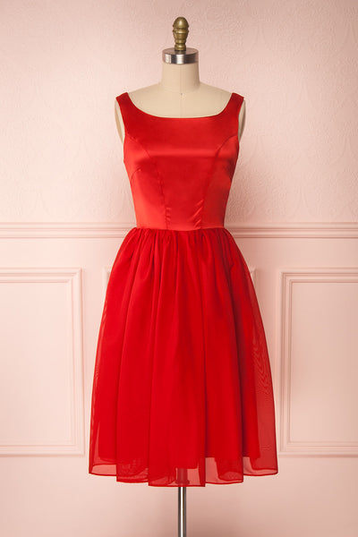 Maruela Rouge Red A-Line Flared Midi Dress | Boutique 1861  front view