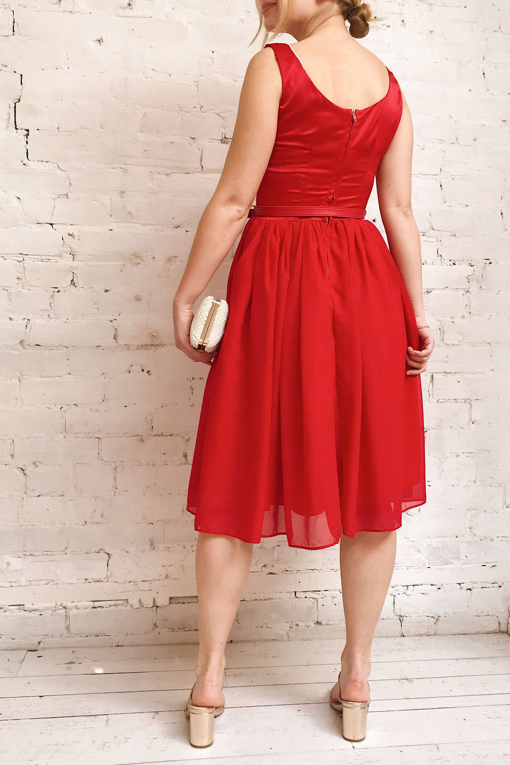 Maruela Rouge Red A-Line Flared Midi Dress | Boutique 1861 model back