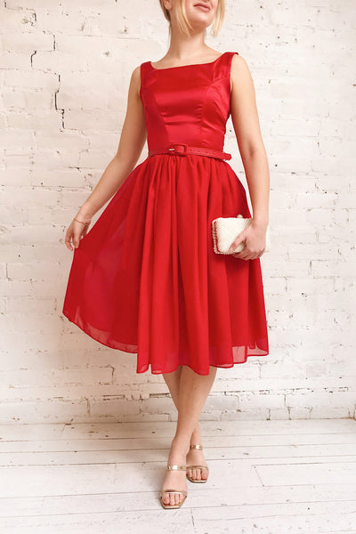 Maruela Rouge Red A-Line Flared Midi Dress | Boutique 1861 model look