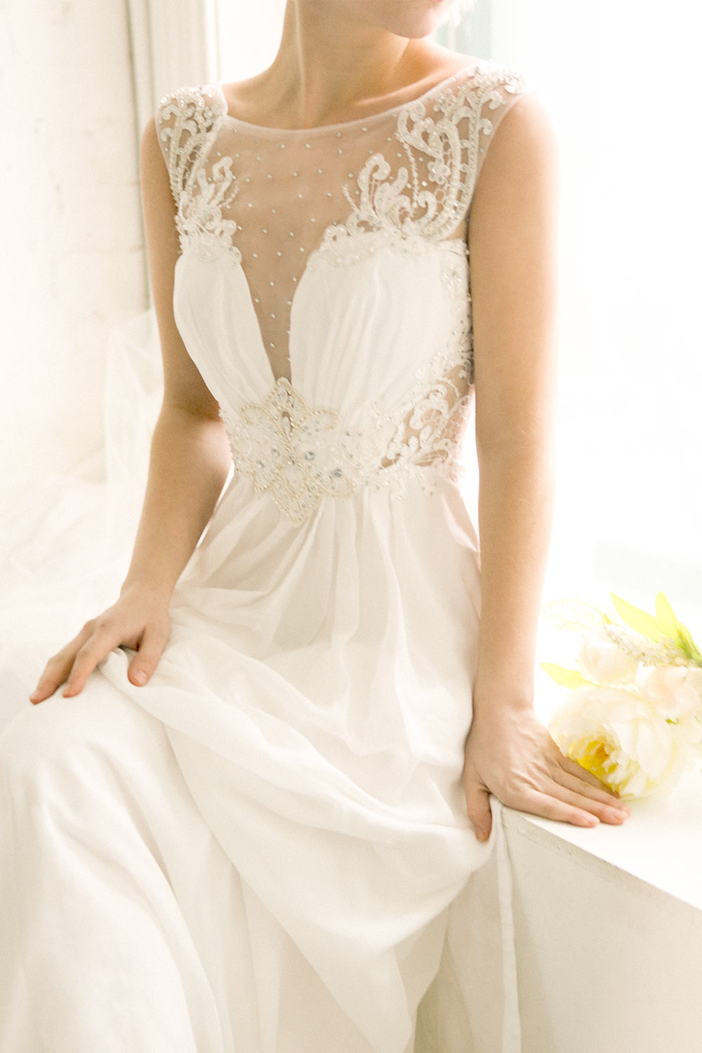 Mary Loraine White Sparkly Chiffon Bridal Dress | Boudoir 1861