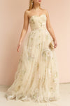Marylou Beige Tulle Floral Bustier Maxi Gown | Boutique 1861 on model