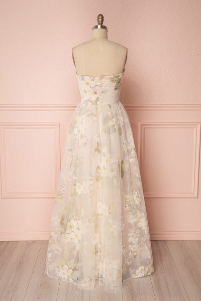 Marylou Beige Tulle Floral Bustier Maxi Gown | Boutique 1861