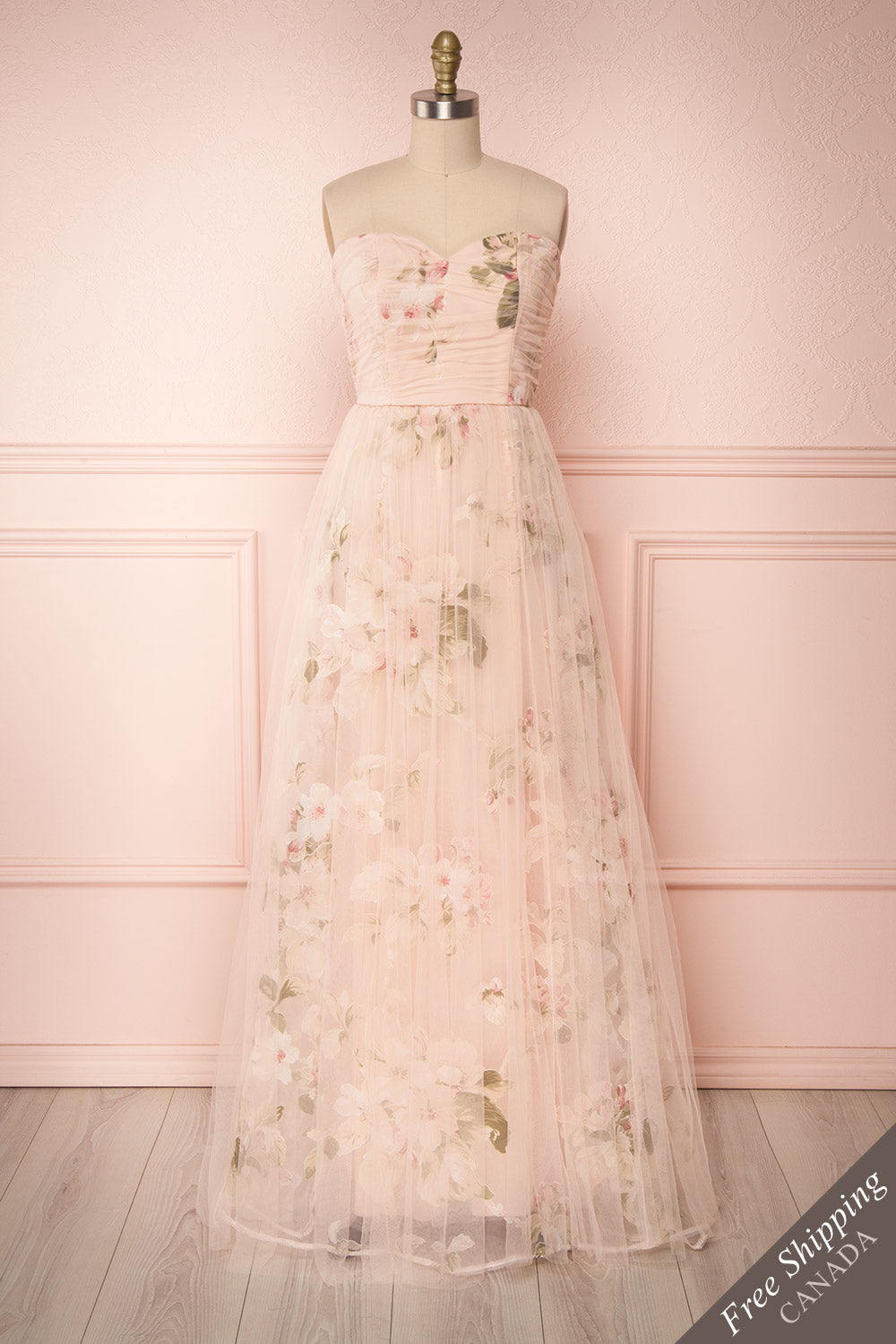 Marylou Blush Pink Tulle Floral Bustier Maxi Gown | Boutique 1861