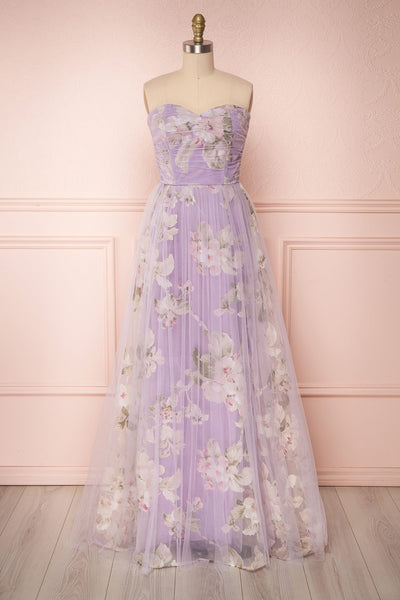 Marylou Lavender Purple Tulle Floral Bustier Maxi Gown | Boutique 1861