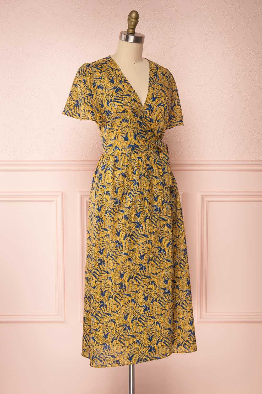 Matergabia Yellow & Blue Midi Wrap Dress | Boutique 1861 side view 