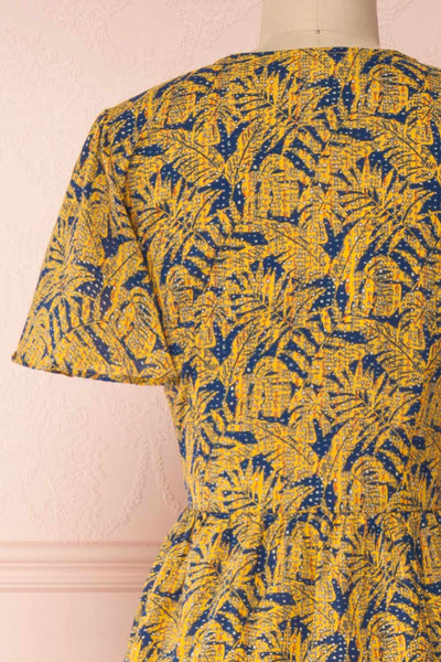 Matergabia Yellow & Blue Midi Wrap Dress | Boutique 1861 back close-up