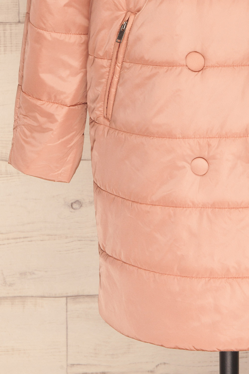 Matviy Day Pink Quilted Coat with Hood | La Petite Garçonne bottom close-up 