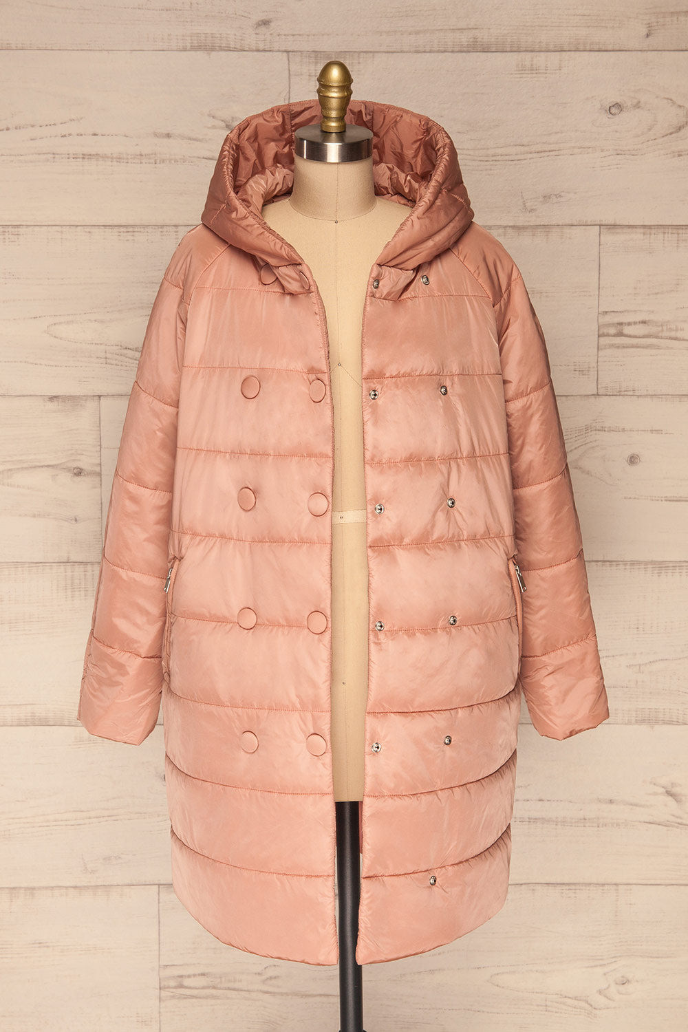 Matviy Day Pink Quilted Coat with Hood | La Petite Garçonne front view open
