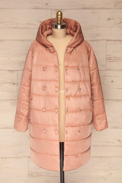 Matviy Day Pink Quilted Coat with Hood | La Petite Garçonne front view open