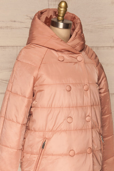 Matviy Day Pink Quilted Coat with Hood | La Petite Garçonne side close-up