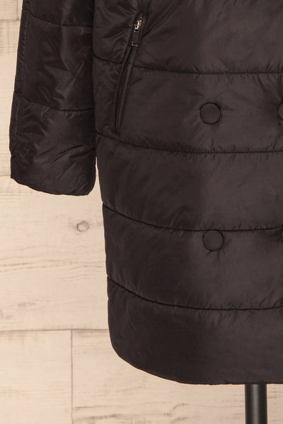 Matviy Night Black Quilted Coat with Hood | La Petite Garçonne bottom close-up
