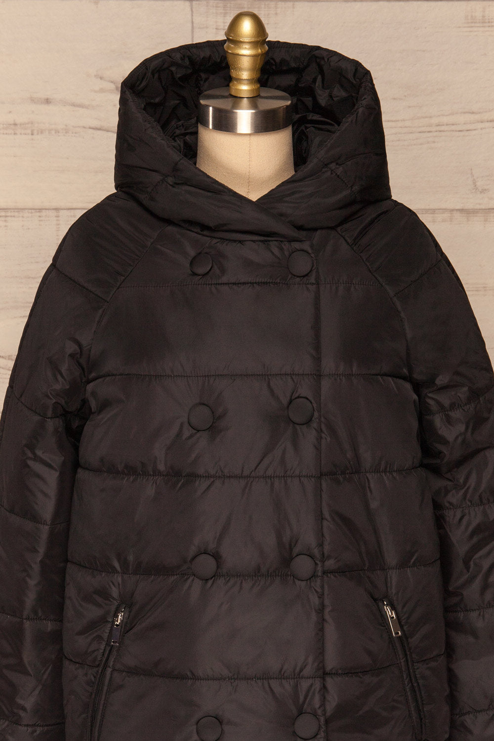 Matviy Night Black Quilted Coat with Hood | La Petite Garçonne front close-up 