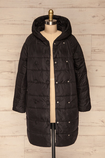 Matviy Night Black Quilted Coat with Hood | La Petite Garçonne front view open