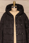Matviy Night Black Quilted Coat with Hood | La Petite Garçonne front close-up open