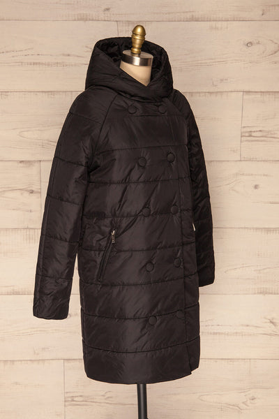 Matviy Night Black Quilted Coat with Hood | La Petite Garçonne side view