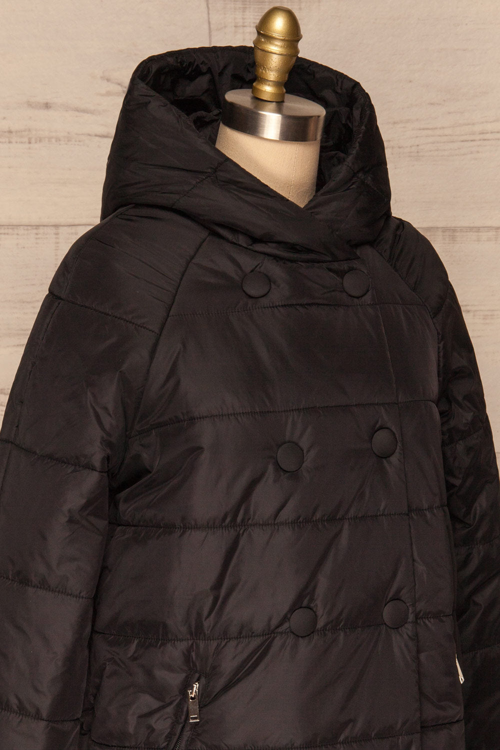Matviy Night Black Quilted Coat with Hood | La Petite Garçonne side close-up