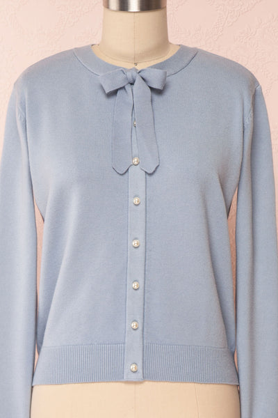 Matviyko Powder Blue Soft Knit Sweater with Pearls | Boutique 1861 front close-up