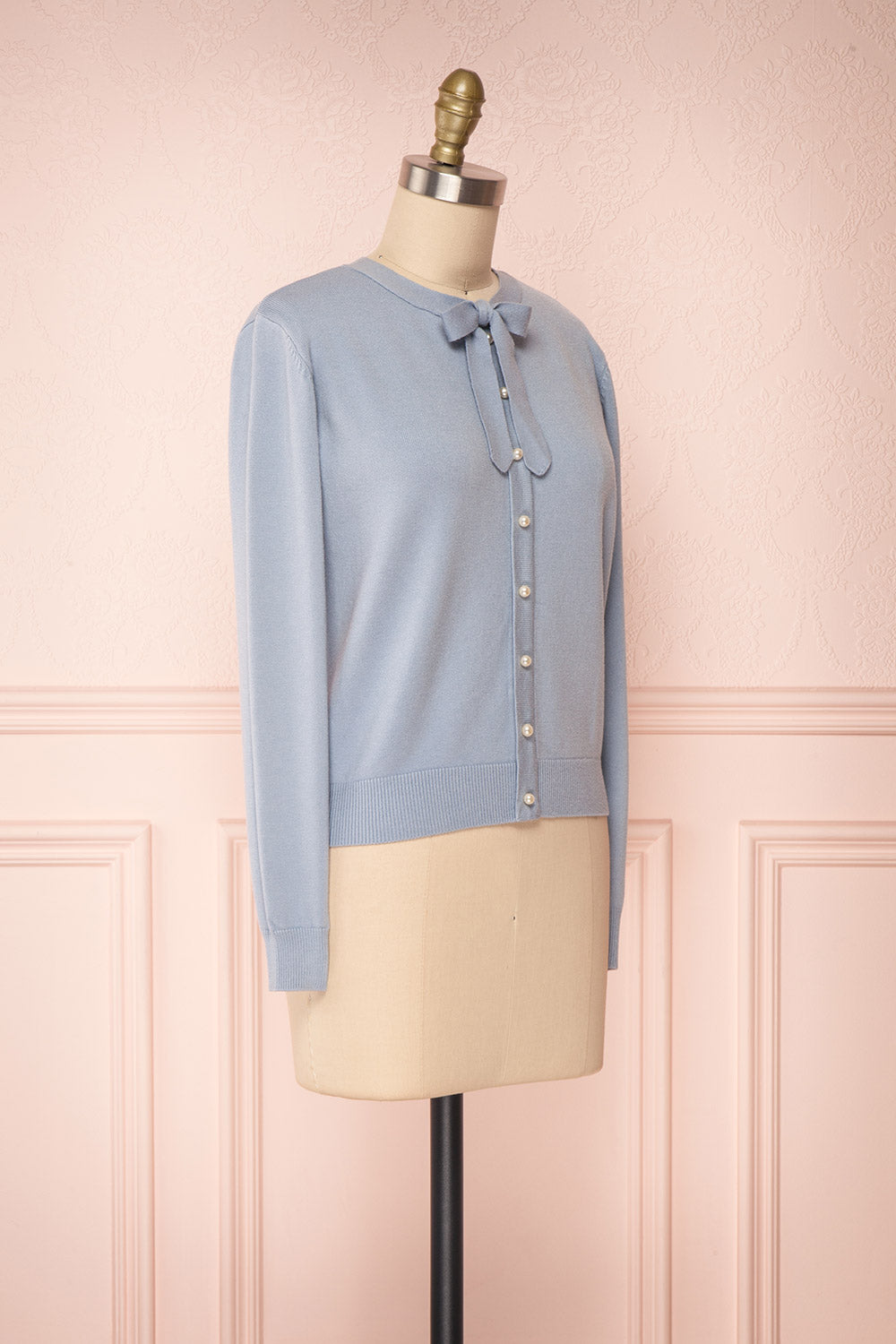 Matviyko Powder Blue Soft Knit Sweater with Pearls | Boutique 1861 side view 