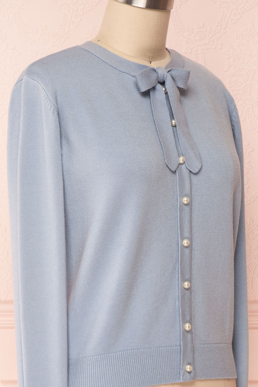 Matviyko Powder Blue Soft Knit Sweater with Pearls | Boutique 1861 side close-up