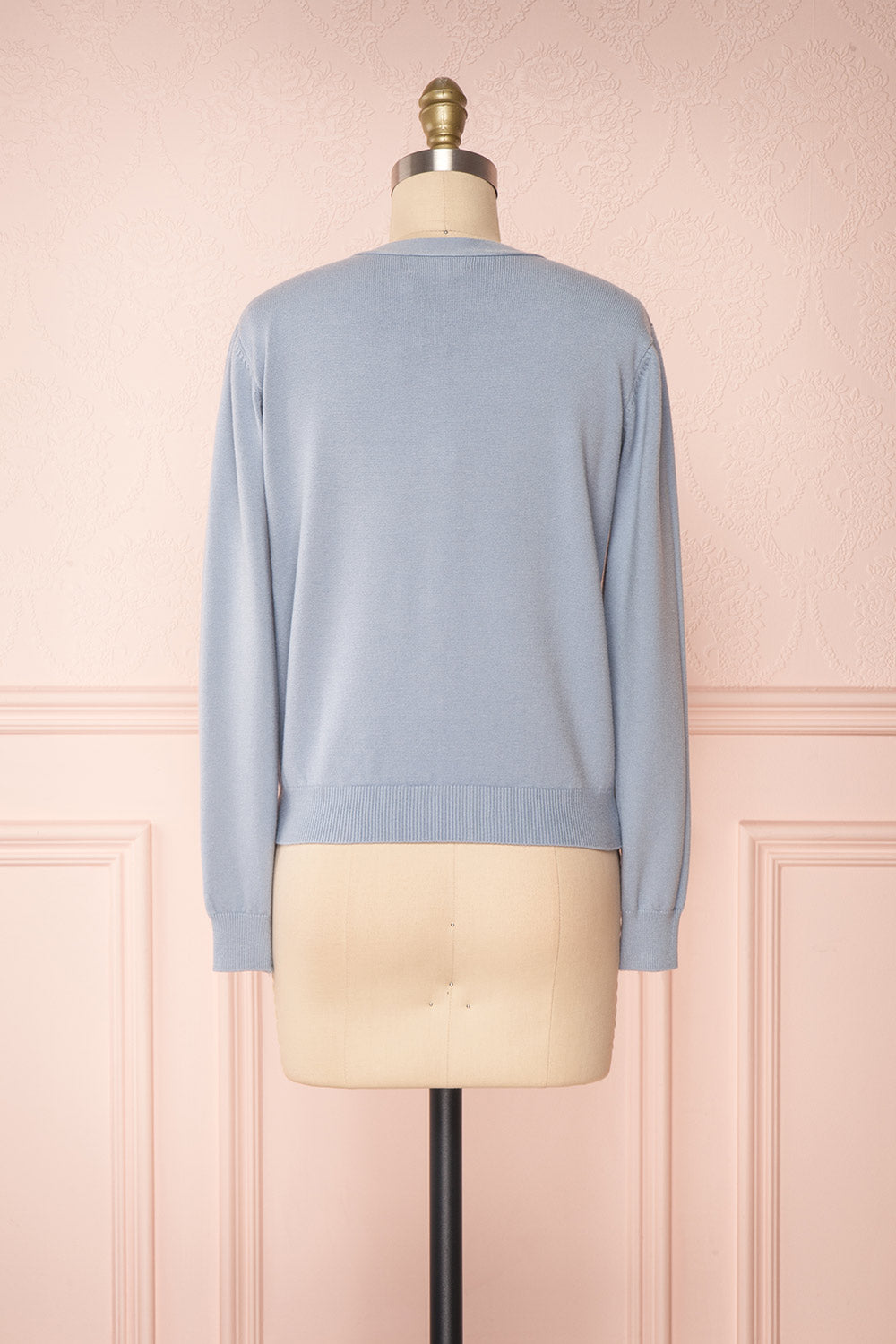 Matviyko Powder Blue Soft Knit Sweater with Pearls | Boutique 1861 back view 