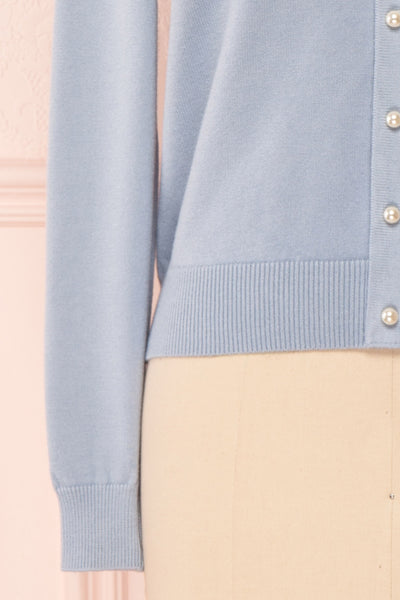 Matviyko Powder Blue Soft Knit Sweater with Pearls | Boutique 1861 bottom close-up