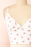 Maud White Ribbed Floral V-Neck Cropped Cami | Boutique 1861 front close-up