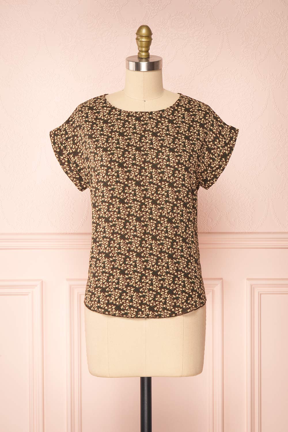 Maxandre Brown Patterned Short Sleeve Blouse | Boutique 1861 front view 