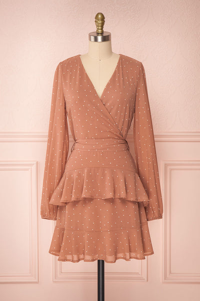 Mayifa Blush Dusty Pink Polka Dot A-Line Short Dress | Boutique 1861 front view