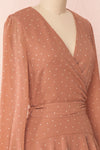 Mayifa Blush Dusty Pink Polka Dot A-Line Short Dress | Boutique 1861 side close-up
