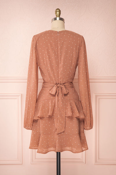 Mayifa Blush Dusty Pink Polka Dot A-Line Short Dress | Boutique 1861 back view