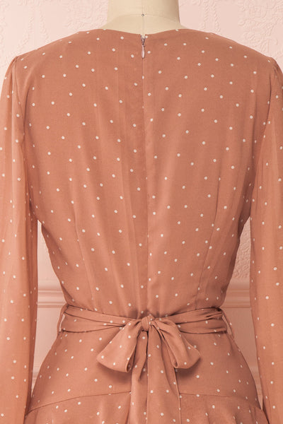 Mayifa Blush Dusty Pink Polka Dot A-Line Short Dress | Boutique 1861 back close-up