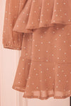 Mayifa Blush Dusty Pink Polka Dot A-Line Short Dress | Boutique 1861 bottom close-up