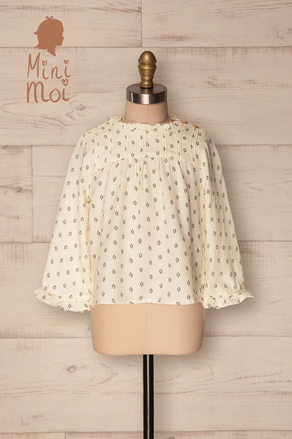 Medak Mini Ivory Patterned Kids Puff Sleeved Top | La Petite Garçonne