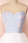 Melda Bleu White & Blue Tulle Bustier Dress | Boutique 1861 front close-up