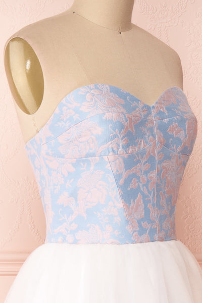 Melda Bleu White & Blue Tulle Bustier Dress | Boutique 1861 side close-up