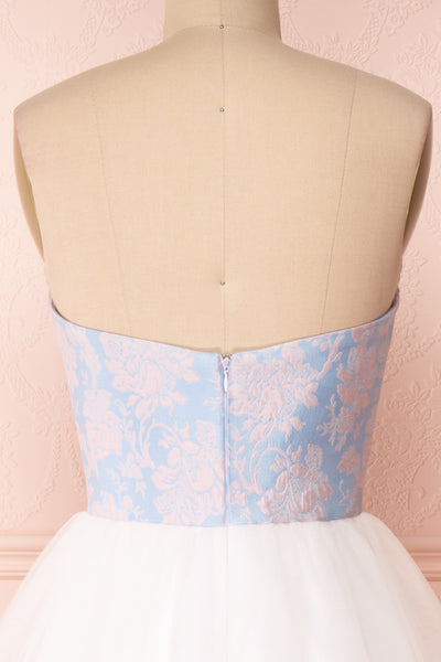 Melda Bleu White & Blue Tulle Bustier Dress | Boutique 1861 back close-up