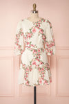 Melika White Floral 3/4 Sleeve Short Dress | Boutique 1861 front view belt