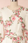 Melika White Floral 3/4 Sleeve Short Dress | Boutique 1861 front close up belt
