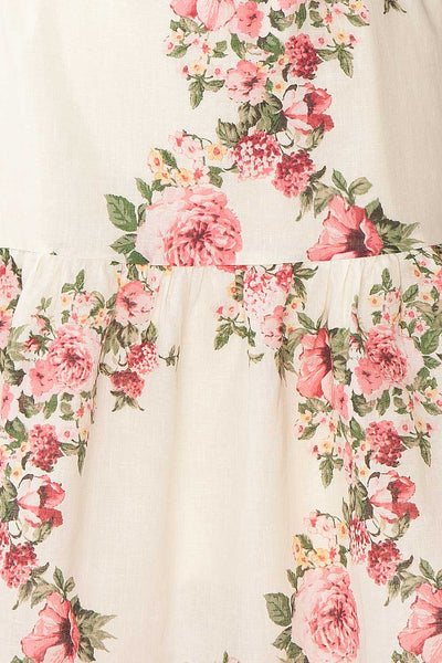 Melika White Floral 3/4 Sleeve Short Dress | Boutique 1861 fabric